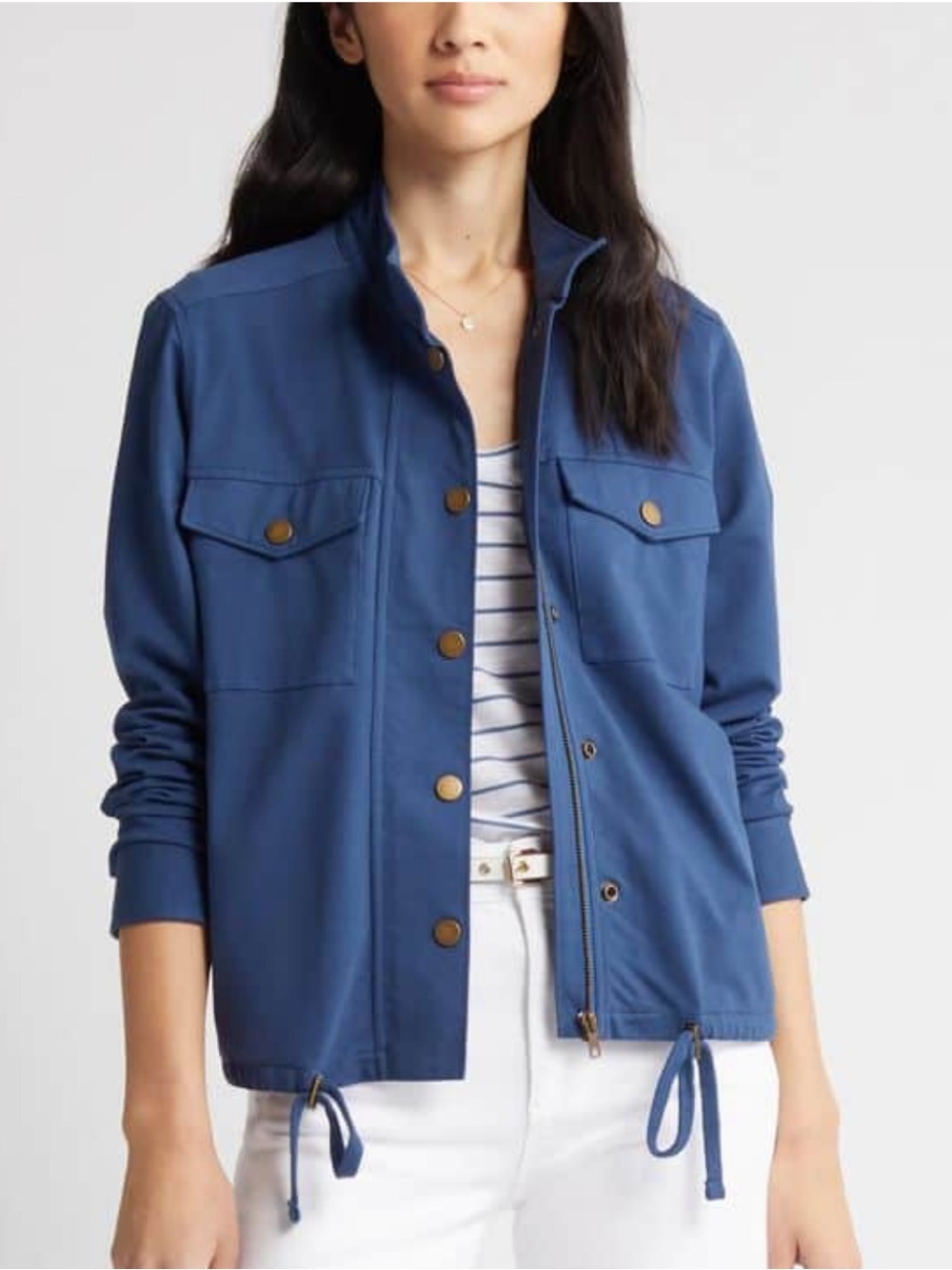 🌻NEW w/tag Caslon Stretch Organic Cotton Soft Jacket in Blue Size Large